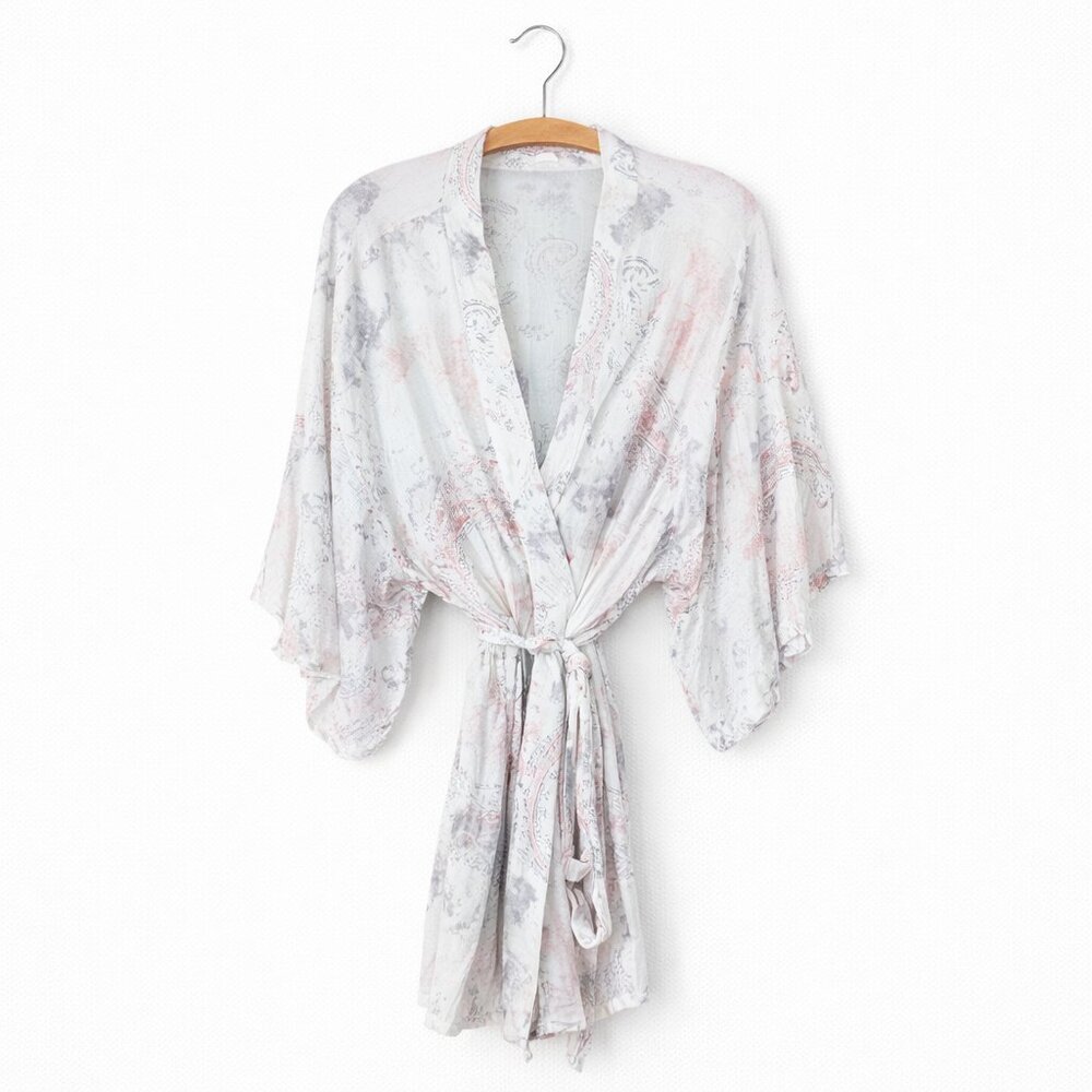 #97 RLINE | Pink & White Paisley Open Front Tie Robe - XL-XXL
